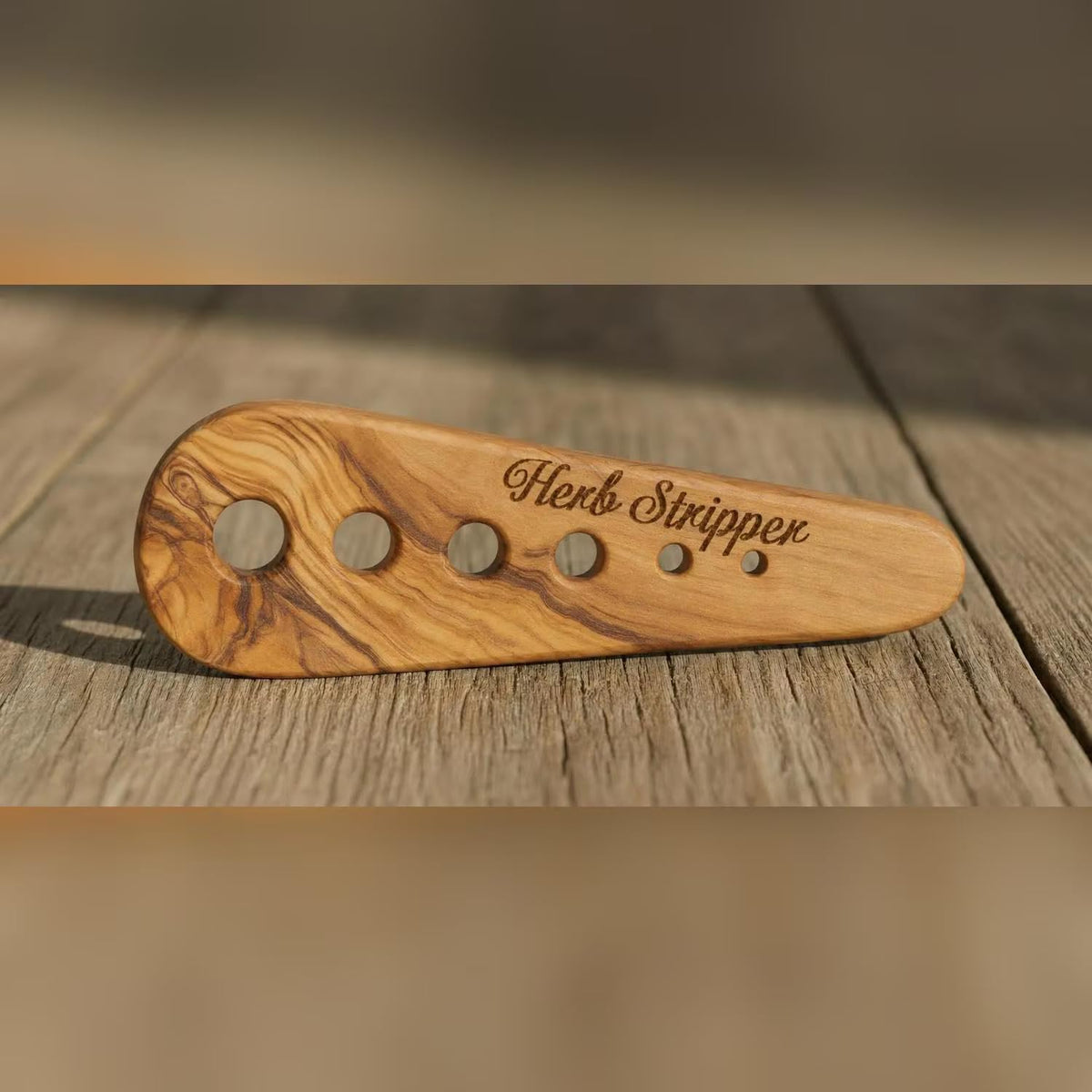 Handmade Olive Wood Herb Stripper, Natural Wood Kitchen Tool for Fresh Herbs