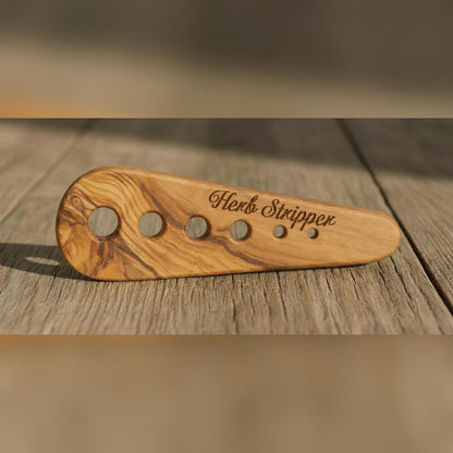 Handmade Olive Wood Herb Stripper, Natural Wood Kitchen Tool for Fresh Herbs