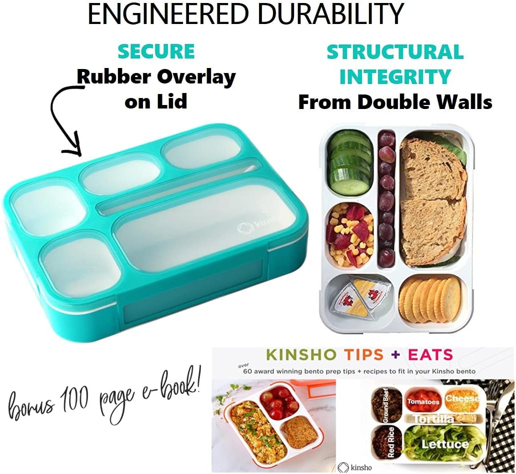 kinsho Bento Lunch-Box Set for Kids includes Snack Container | 6 and 3 Compartment Boxes Leakproof School Bentos, Meal Portion Control Containers, Boys Girls Adults, Navy Blue Large + MINI 2 Pack Set