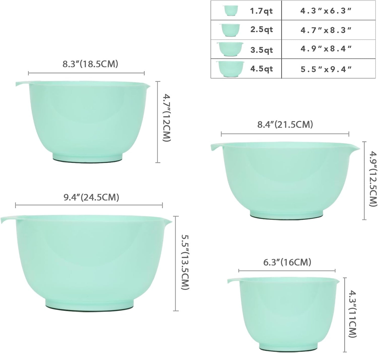 BoxedHome 4.5 Quart Large Plastic Mixing Bowls, Microwave Safe Mixing Bowl Set with Pour Spout, Nesting Bowls for Space Saving Storage(Violet Blue)