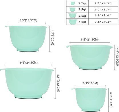 BoxedHome 4.5 Quart Large Plastic Mixing Bowls, Microwave Safe Mixing Bowl Set with Pour Spout, Nesting Bowls for Space Saving Storage(Violet Blue)
