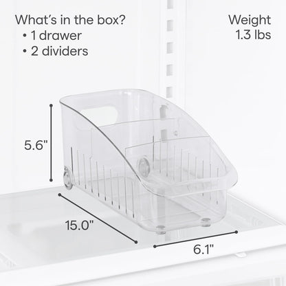 YouCopia RollOut Fridge Drawer 6", BPA-Free Clear Rolling Refrigerator Organizer Bin with Adjustable Dividers and Handles for Produce, Food, Meal and Snack Storage
