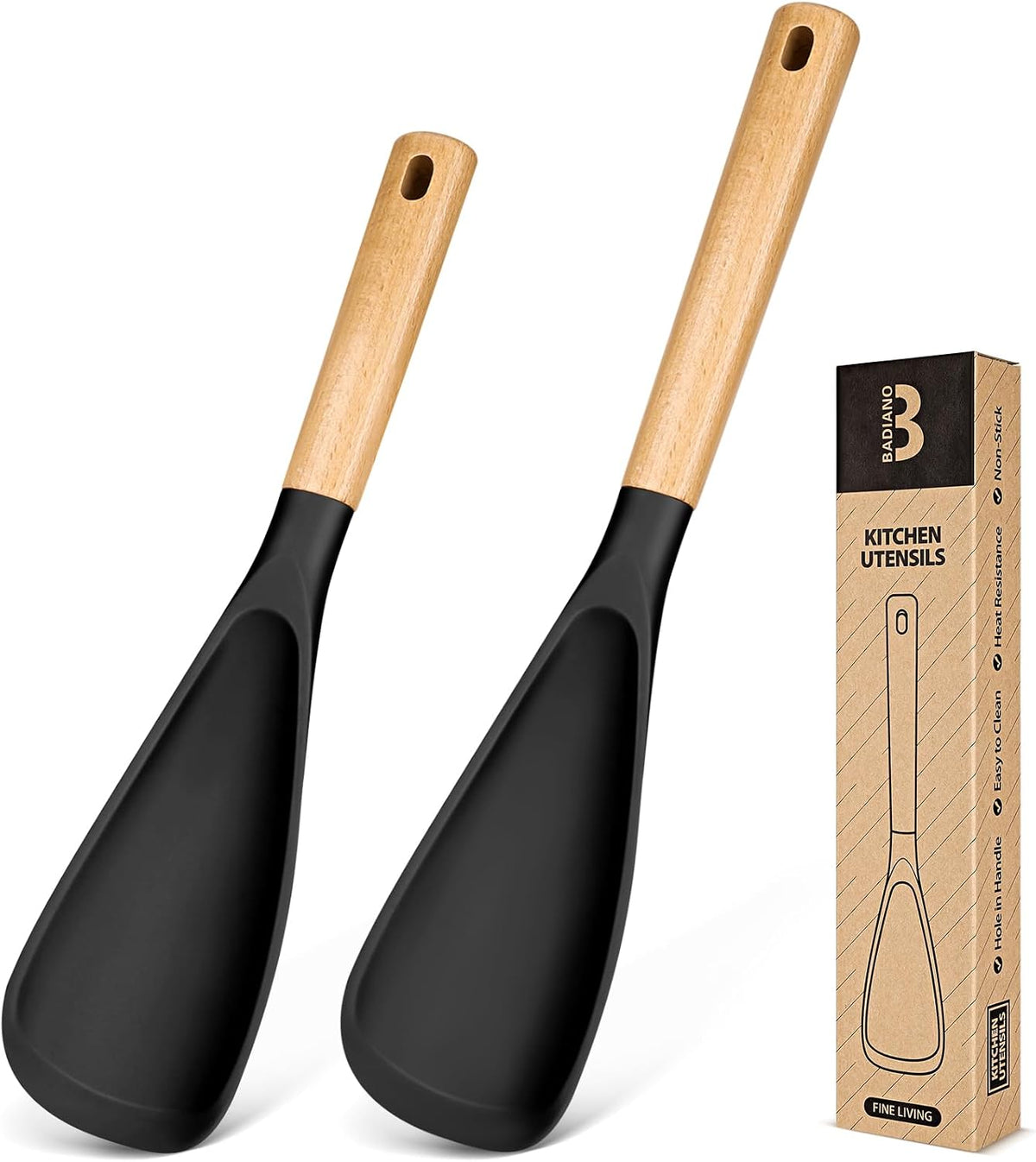 Badiano Multifunction Cooking Spoon for Nonstick Cookware,11.4"&13.4",Black