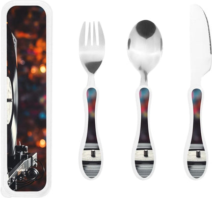 3-Piece Kids Silverware Set With Storage Case, Stainless Steel Reusable Children Safe Knife Spoon Fork Set Blue Active Girl Running Sunset Children Flatware Set For Kids Lunch Box - Colors A
