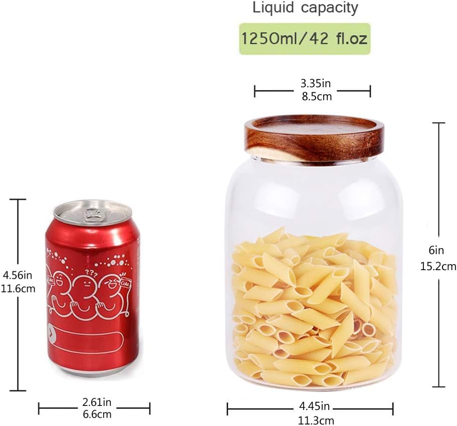 Large Glass Jar with Airtight Lid Set of 2 93 FL OZ(2750ml) glass canister set, Glass Food Containers Wooden Lid Suit for Kitchen Pantry for Flour, Tea, Coffee Beans, Sugar, Cookies(8.8 inch high)