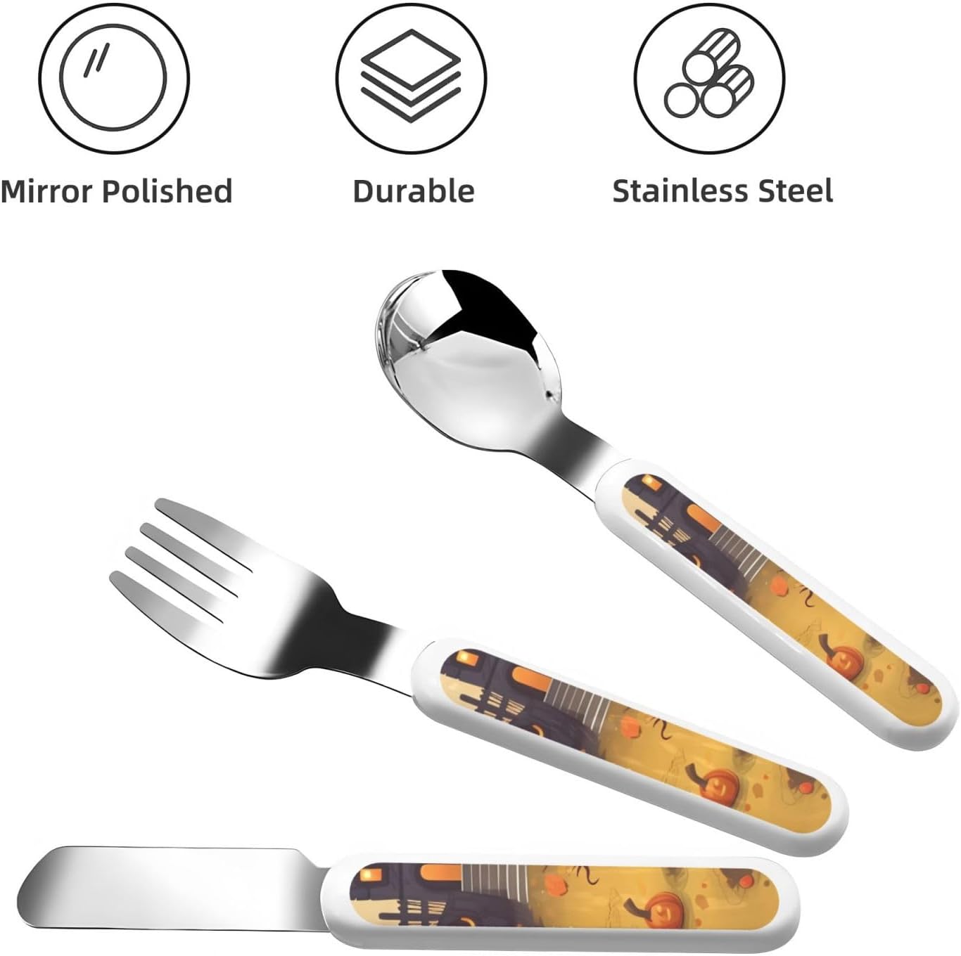 3-Piece Kids Silverware Set, Stainless Steel Reusable Children Safe Knife Spoon Fork Set With Storage Case Halloween Holiday Children Flatware Set For Kids Lunch Box