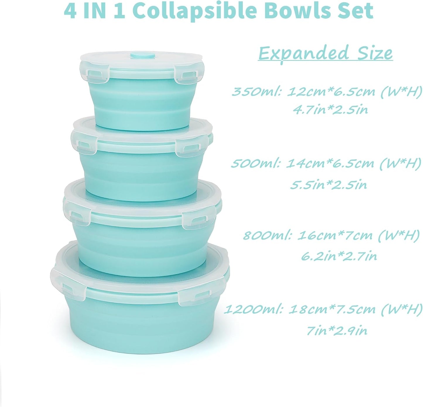 CARTINTS Silicone Collapsible Food Storage Containers-Prep/Storage Bowls with Lids - Set of 3 Square Silicone Lunch Containers - Microwave, Dishwasher and Freezer Safe (blue)