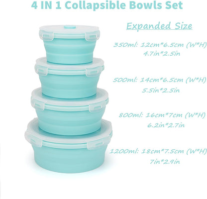 CARTINTS Silicone Collapsible Food Storage Containers-Prep/Storage Bowls with Lids - Set of 3 Square Silicone Lunch Containers - Microwave, Dishwasher and Freezer Safe (blue)