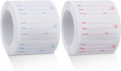 Outus 1000 Pcs Dissolvable Food Labels for Container Removable Canning Labels Food Storage Stickers for Home Restaurant Canning Container Rotation, Red and Blue, 500 Labels Per Roll