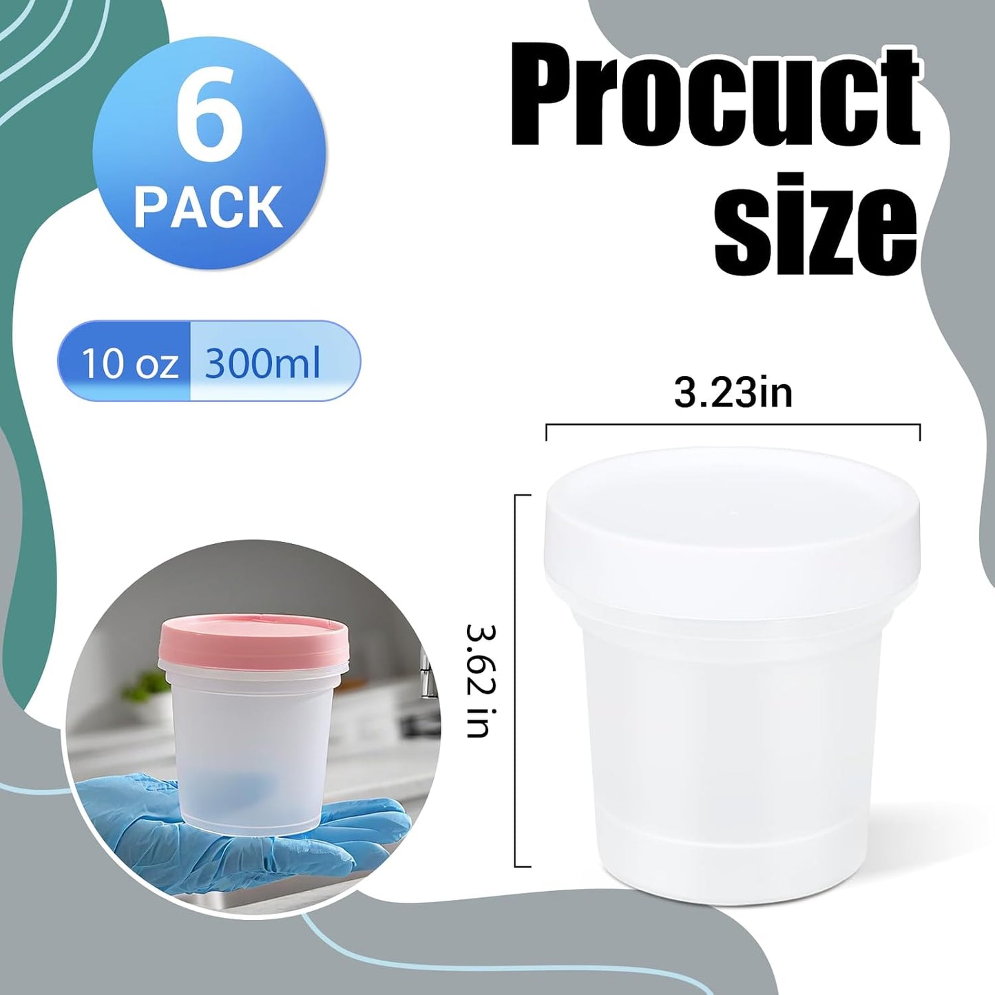 6 Pack 10oz Food Storage Containers, Plastic Containers with Twist Top Lid, Reusable Dishwasher Freezer Safe Airtight, Takeout Container - Ideal for Soup and More