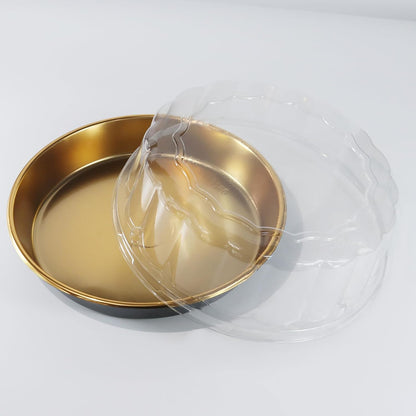 5Pack 10inch Round Clear +Gold Cake Carriers for Transport Plastic Cake Containers Carriers with Dome Lids and Cake Boards Clear Bundt Cake Boxes