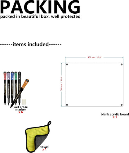 Acrylic Magnetic Calendar for Fridge, Set of 2 Clear Dry Erase Calendar Reusable Planning Boards Monthly & Weekly Black, with Wet Erasable Markers 16" x 12" inches
