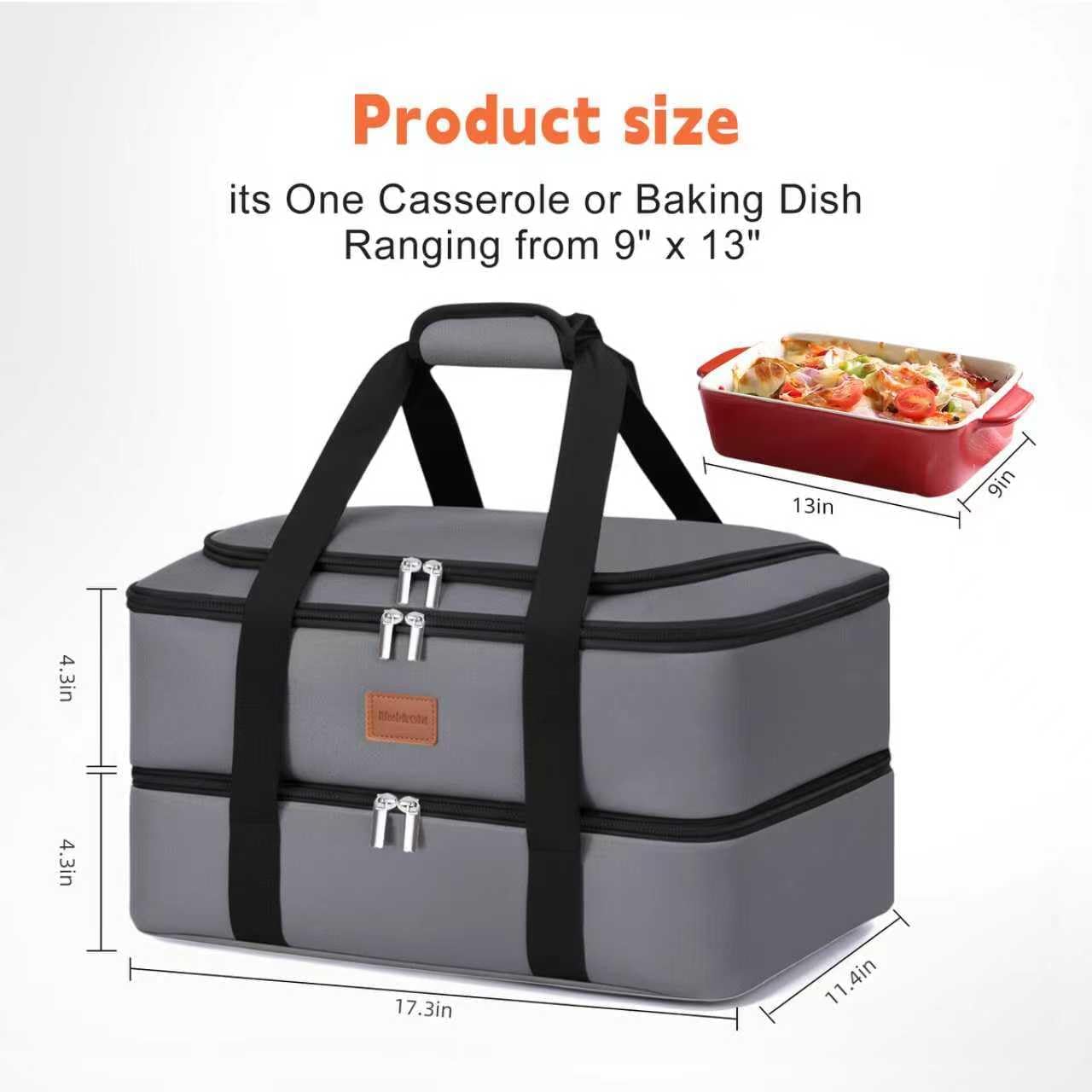 Insulated Casserole Carrier, Double Decker Food Carriers for Hot or Cold Food, Portable Leakproof Thermal Bag for Travel/Potluck Parties/Picnic/Cookouts (Red)