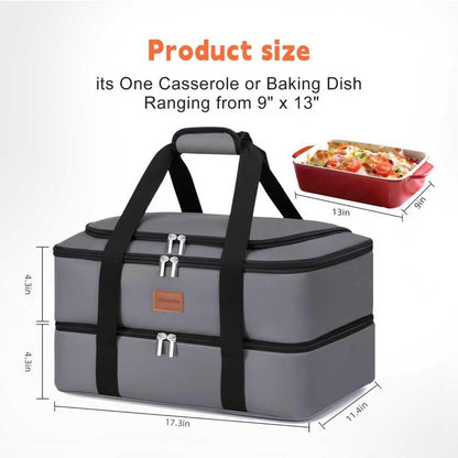Insulated Casserole Carrier, Double Decker Food Carriers for Hot or Cold Food, Portable Leakproof Thermal Bag for Travel/Potluck Parties/Picnic/Cookouts (Red)