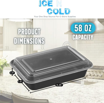 Reusable To-Go Food Meal Prep Storage Containers with Leak Proof Snap Lids 58oz | 1715ml | 50-Pack