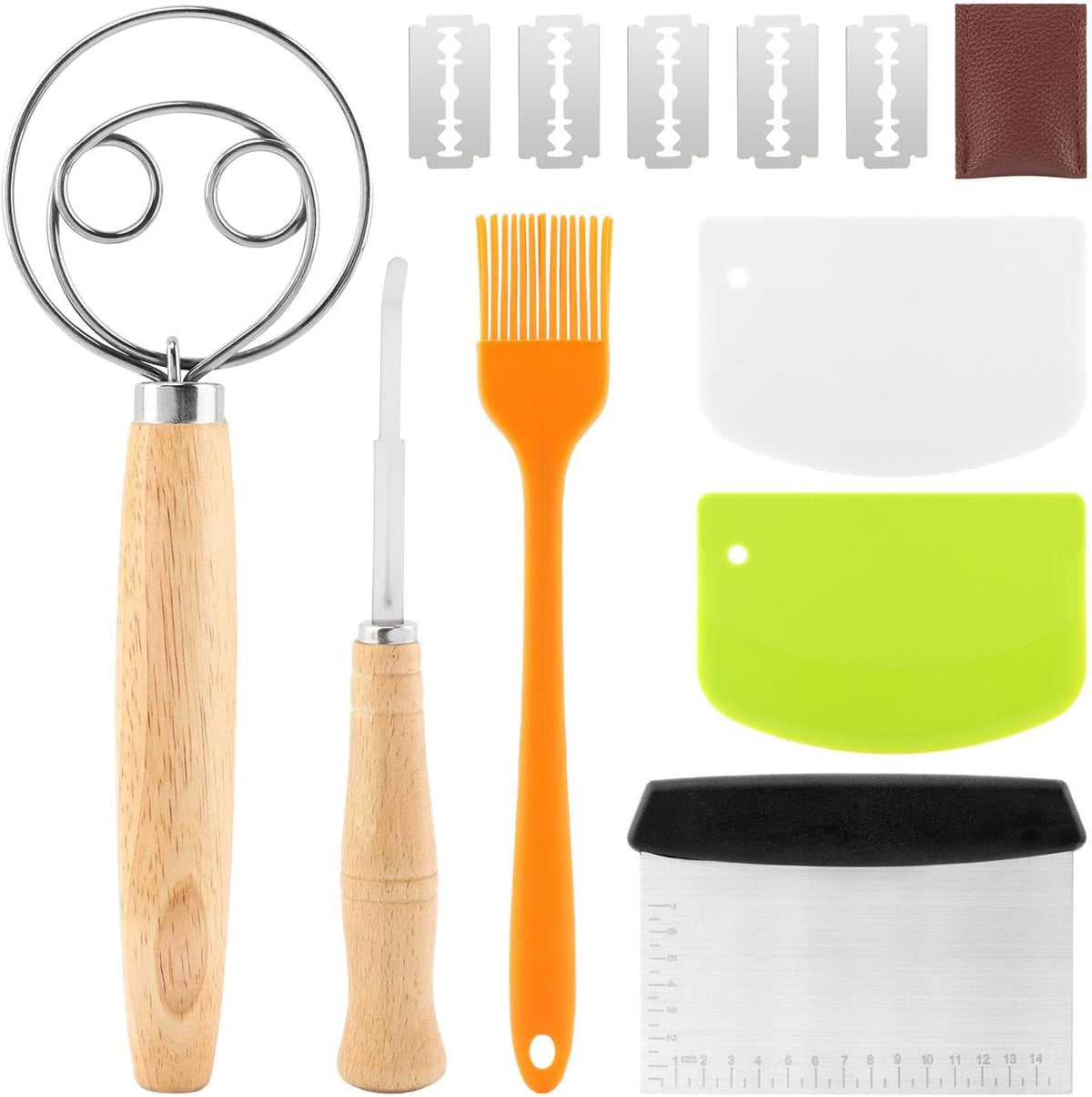 Sourdough Bread Baking Tool Set -Danish Dough Whisk Set of 6 Pieces