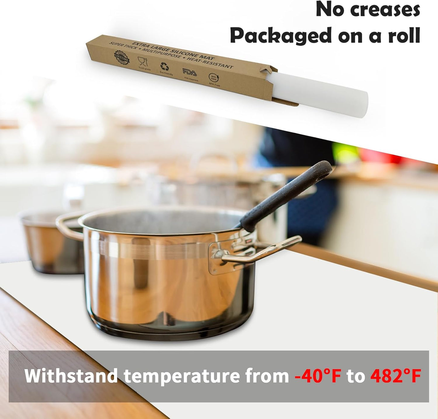 Silicone Mats for Kitchen Counter, 47.3"x23.6"x0.08" Largest Heat Resistant Mat Kitchen Island Waterproof 2MM Thick Countertop Protector Mat Nons-slip Extra Large Counter Mat (Black)