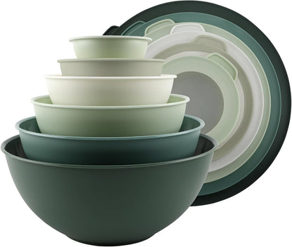 COOK WITH COLOR Mixing Bowls with Lids - 12 Piece Plastic Nesting Bowls Set includes 6 Prep Bowls and 6 Lids, Microwave Safe Mixing Bowl Set, Pink Embossed - Colors A