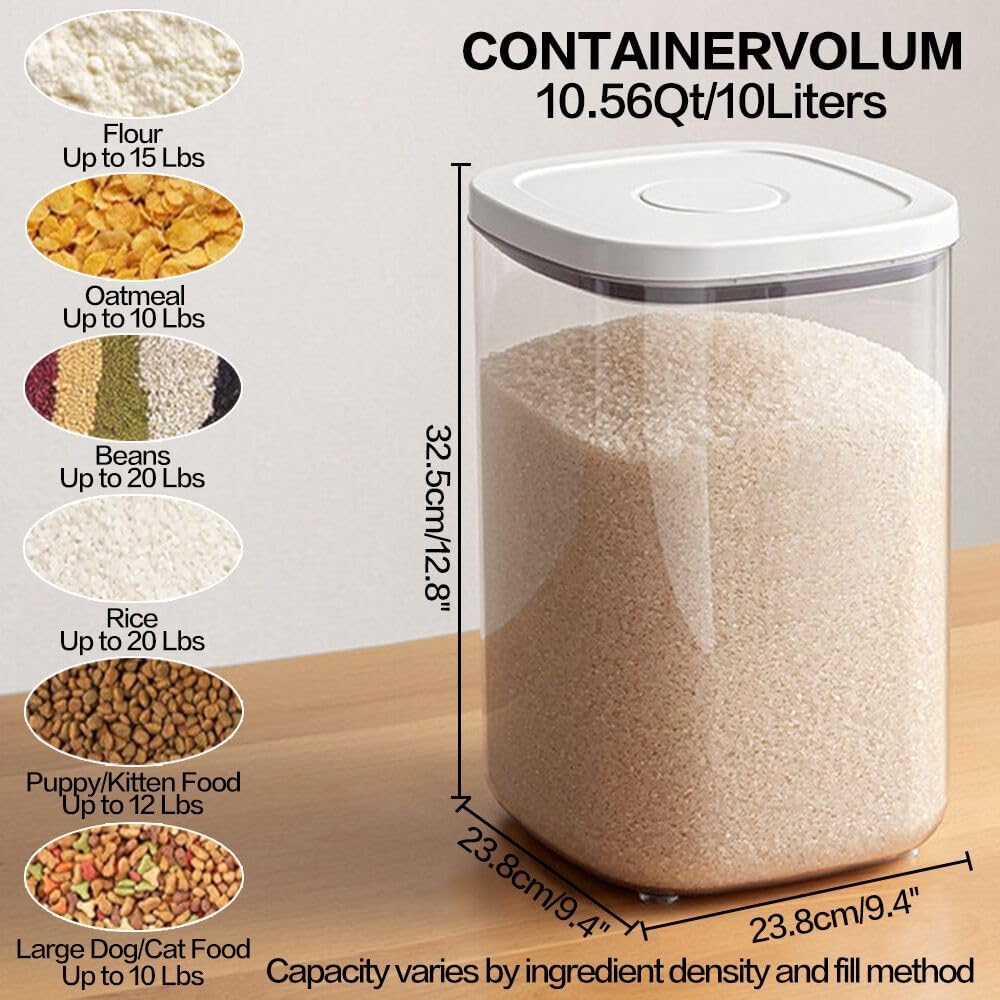 25 Lbs Airtight Rice Dispenser, Rice Storage Container,Dry Food Holder for Flour, Sugar, Cereal, Dog & Cat Food, Kitchen Pantry Organization
