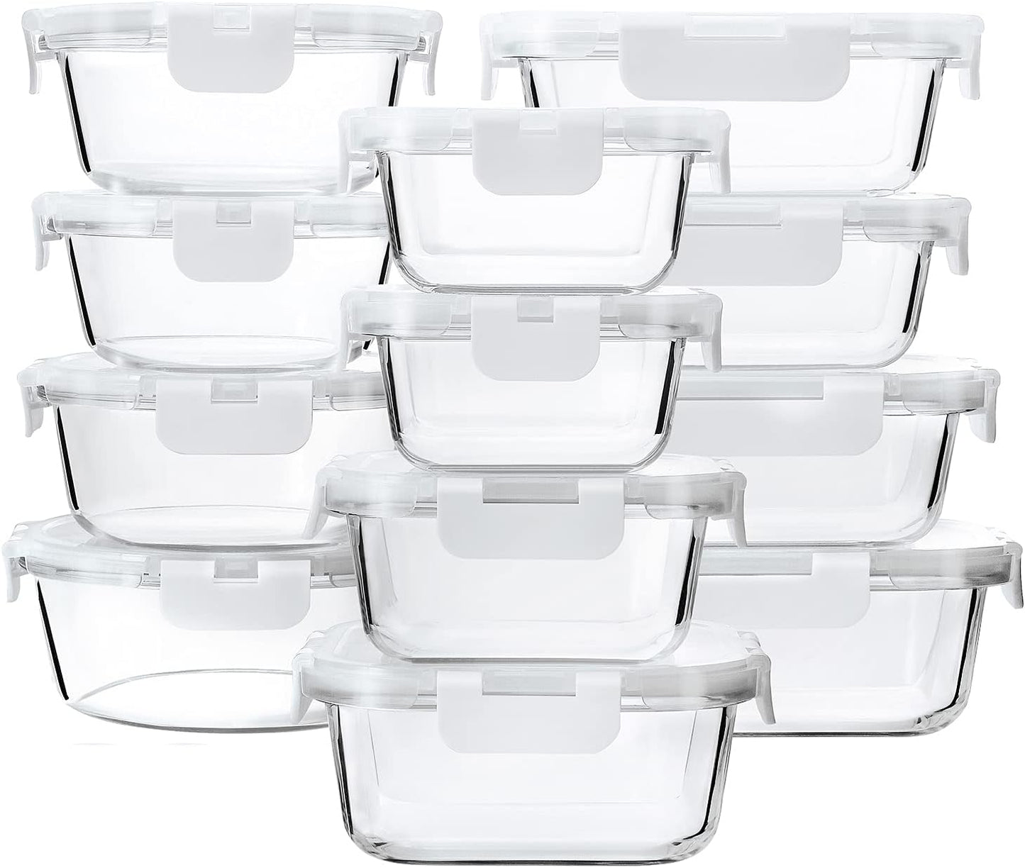 M MCIRCO 24-Piece Glass Food Storage Containers with Upgraded Snap Locking Lids,Glass Meal Prep Containers Set - Airtight Lunch Containers, Microwave, Oven, Freezer and Dishwasher