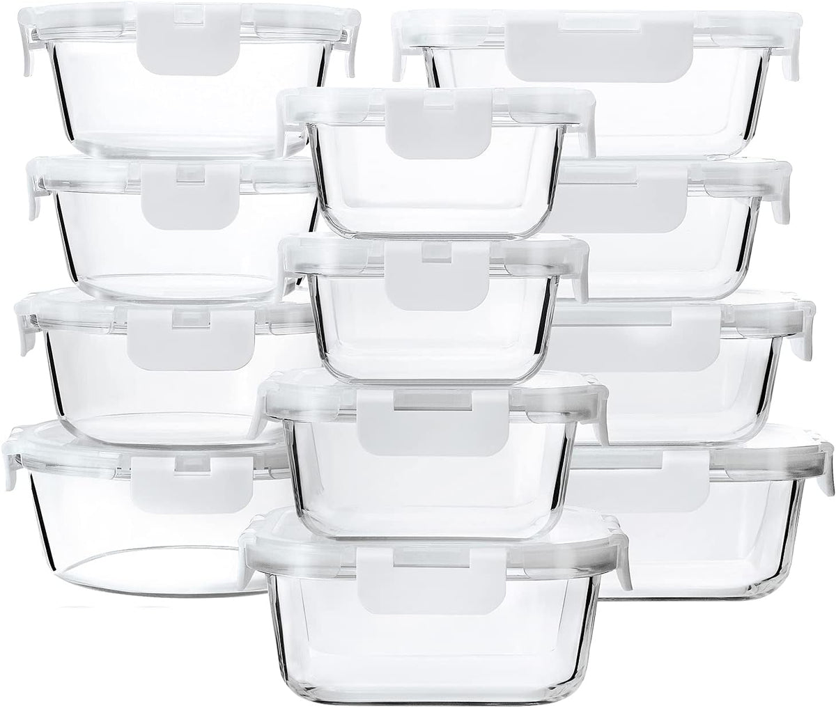 M MCIRCO 24-Piece Glass Food Storage Containers with Upgraded Snap Locking Lids,Glass Meal Prep Containers Set - Airtight Lunch Containers, Microwave, Oven, Freezer and Dishwasher
