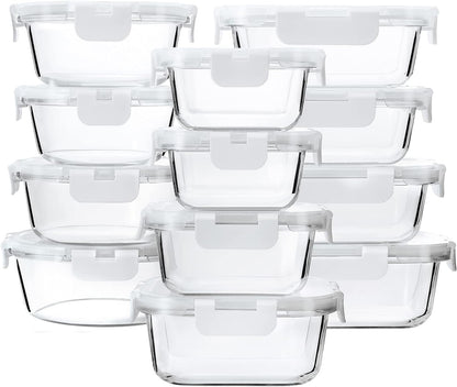 M MCIRCO 24-Piece Glass Food Storage Containers with Upgraded Snap Locking Lids,Glass Meal Prep Containers Set - Airtight Lunch Containers, Microwave, Oven, Freezer and Dishwasher