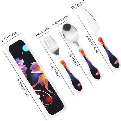 3-Piece Kids Silverware Set With Storage Case, Stainless Steel Reusable Children Safe Knife Spoon Fork Set Airplane Sunset Children Flatware Set For Kids Lunch Box