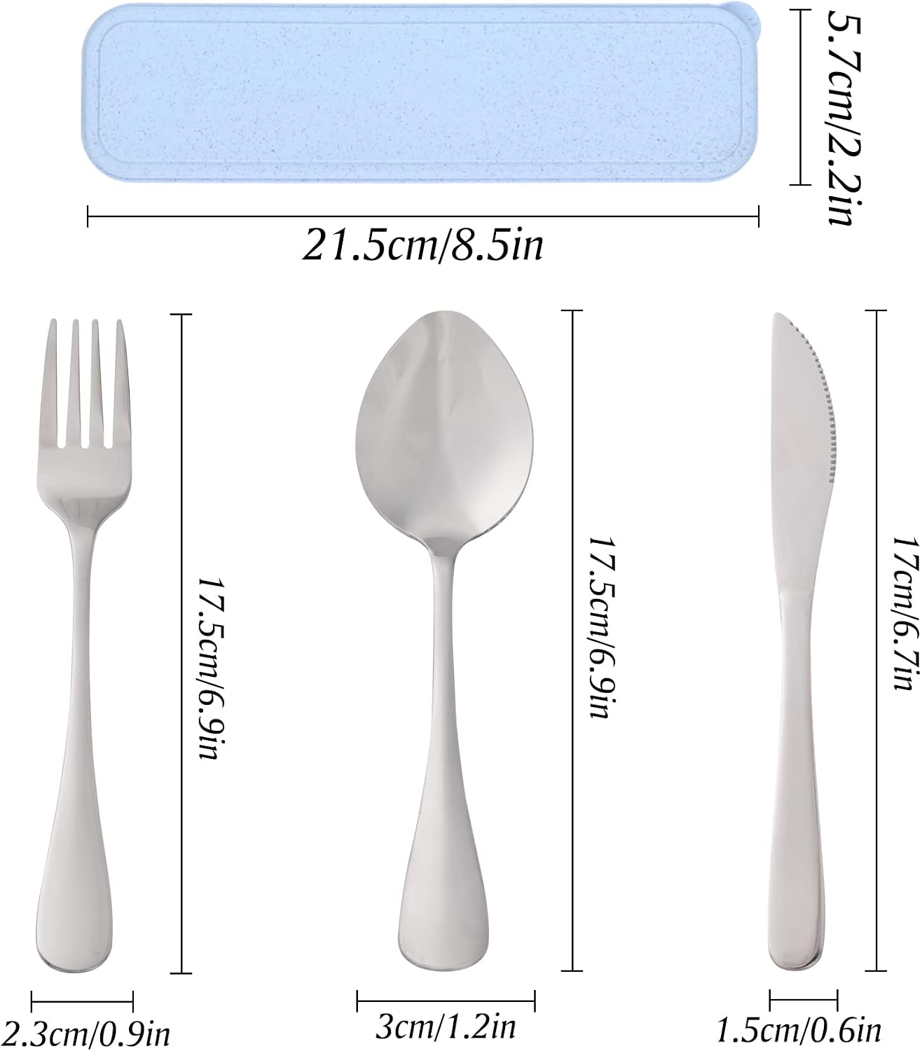 Travel Silverware Set with Case - Portable Reusable Utensils - Spoon, Knife, Fork Lunch Box Cutlery