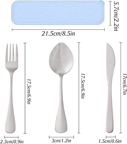 Travel Silverware Set with Case - Portable Reusable Utensils - Spoon, Knife, Fork Lunch Box Cutlery
