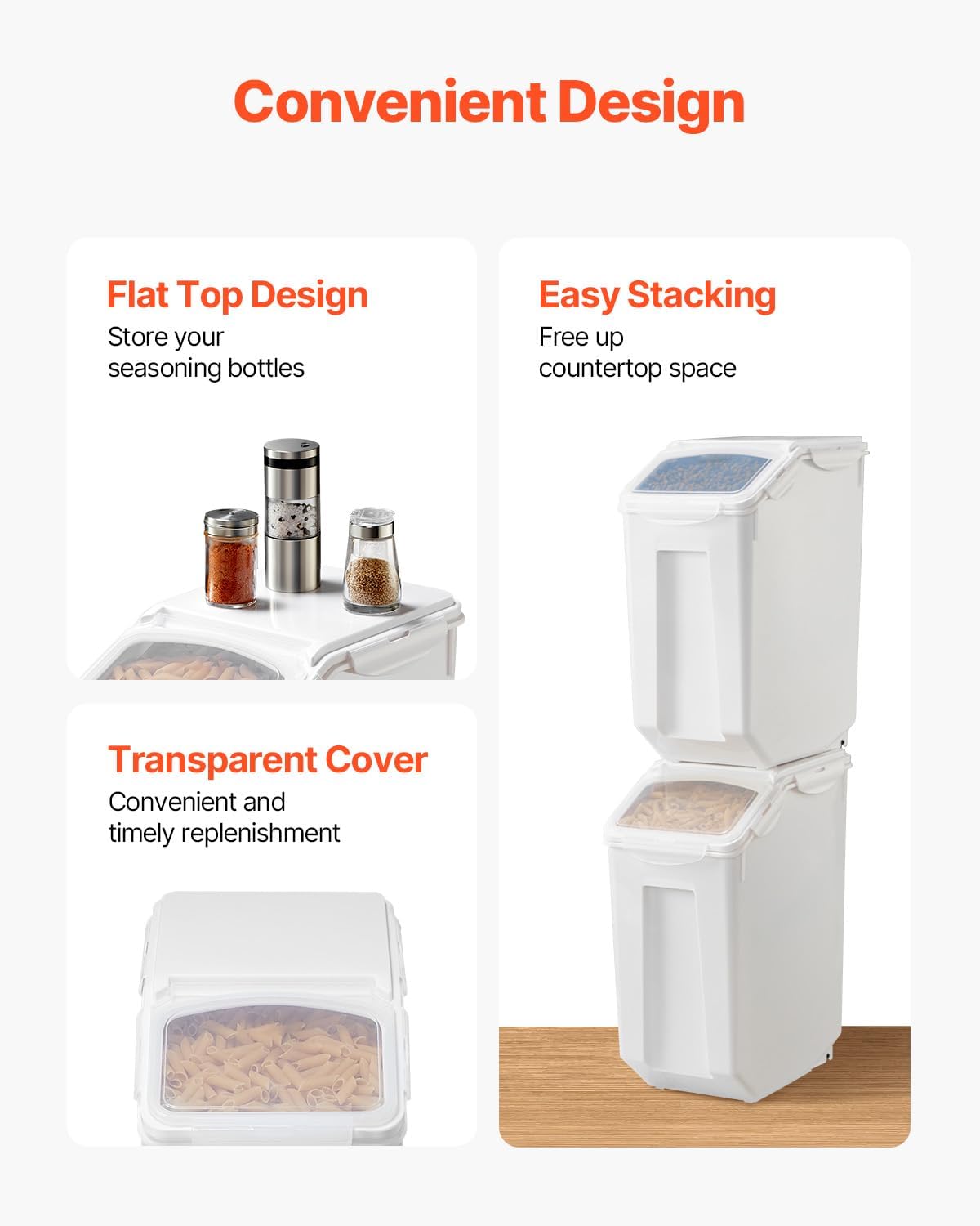 Happybuy Rice Storage Container, 4.5Gallon/20L Capacity Large Dog Food Dispenser Bin. Kitchen Ingredient Grain Cereal Flour Bin. Pet Food Container with Wheels, Measuring Cup, Airtight Lid. 1 Pack.