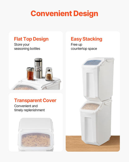 Happybuy Rice Storage Container, 4.5Gallon/20L Capacity Large Dog Food Dispenser Bin. Kitchen Ingredient Grain Cereal Flour Bin. Pet Food Container with Wheels, Measuring Cup, Airtight Lid. 1 Pack.