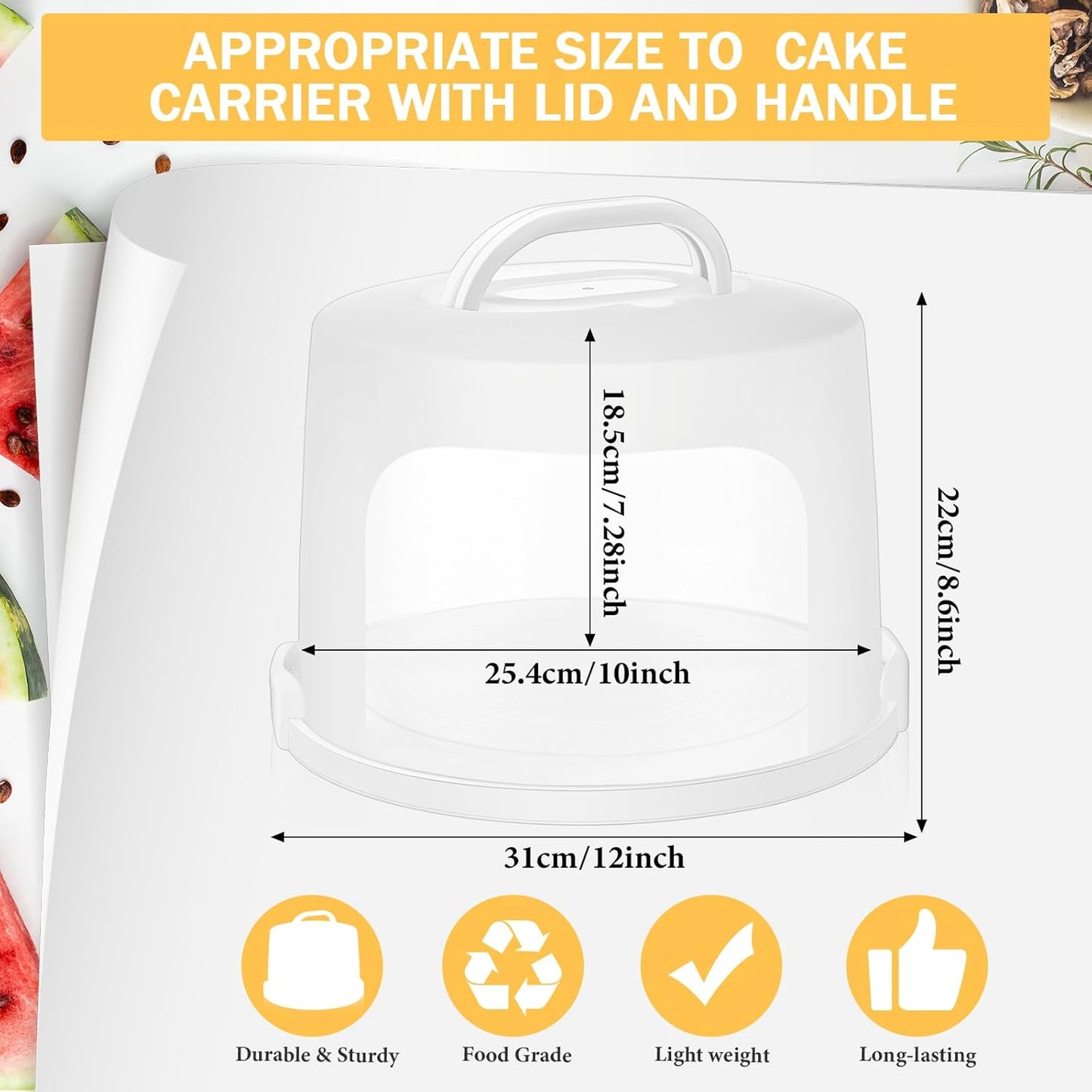 Baderke 10 Inch Round Cake Carrier with Lid and Handle - Two Sided Cake Holder & Box for Transport, Pie, Cupcake(White)