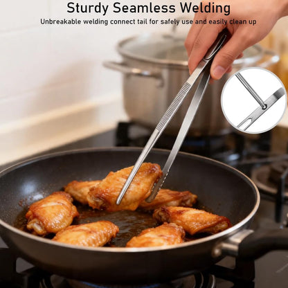2 Pcs 12" Kitchen Cooking Tweezer Set, Stainless Steel Food-Grade Metal Food Tong, Flexible Pinching, Seamless-Welding, Sturdy and Non-Slip for Serving, Grilling, Frying (Round & Pointed Tip)