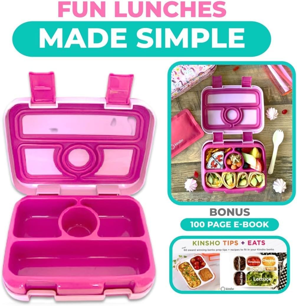 Kids Lunch Box - Bento Box for Boys Toddler Daycare, 4 Portion Sections with Lid, Snack Container Pre-School Kid Lunches Toddlers Removable Tray BPA Free, 3+ Years Old, Blue Rocket Dinosaur