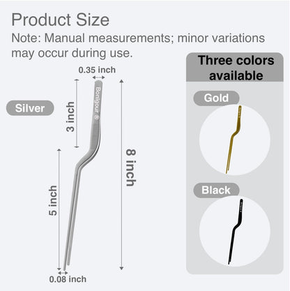 8 Inch Precision Offset Tweezers, Kitchen Culinary Stainless Steel Tongs, Curved Kitchen Cooking Multi-function Chef Precision Tweezer Tongs for Plating, Food Decorating and ect (Black)