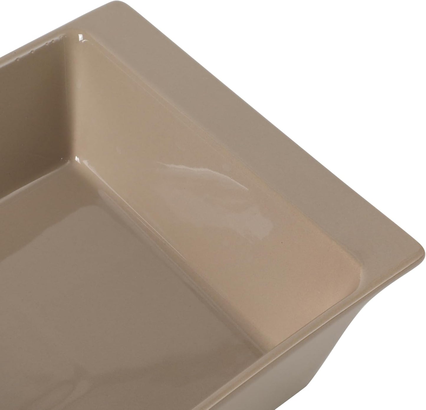 Gibson Elite 3-Section Stoneware Serving Tray with Acacia Lid – Taupe Rectangular Chip & Dip, Condiment, Snack and Appetizer Server for Parties & Entertaining