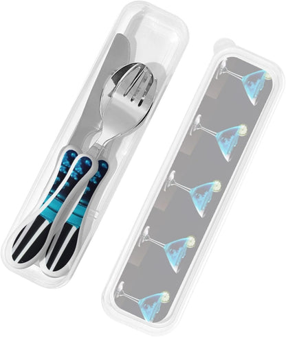 3-Piece Kids Silverware Set With Storage Case, Stainless Steel Reusable Children Safe Knife Spoon Fork Set Blue Active Girl Running Sunset Children Flatware Set For Kids Lunch Box - Colors B