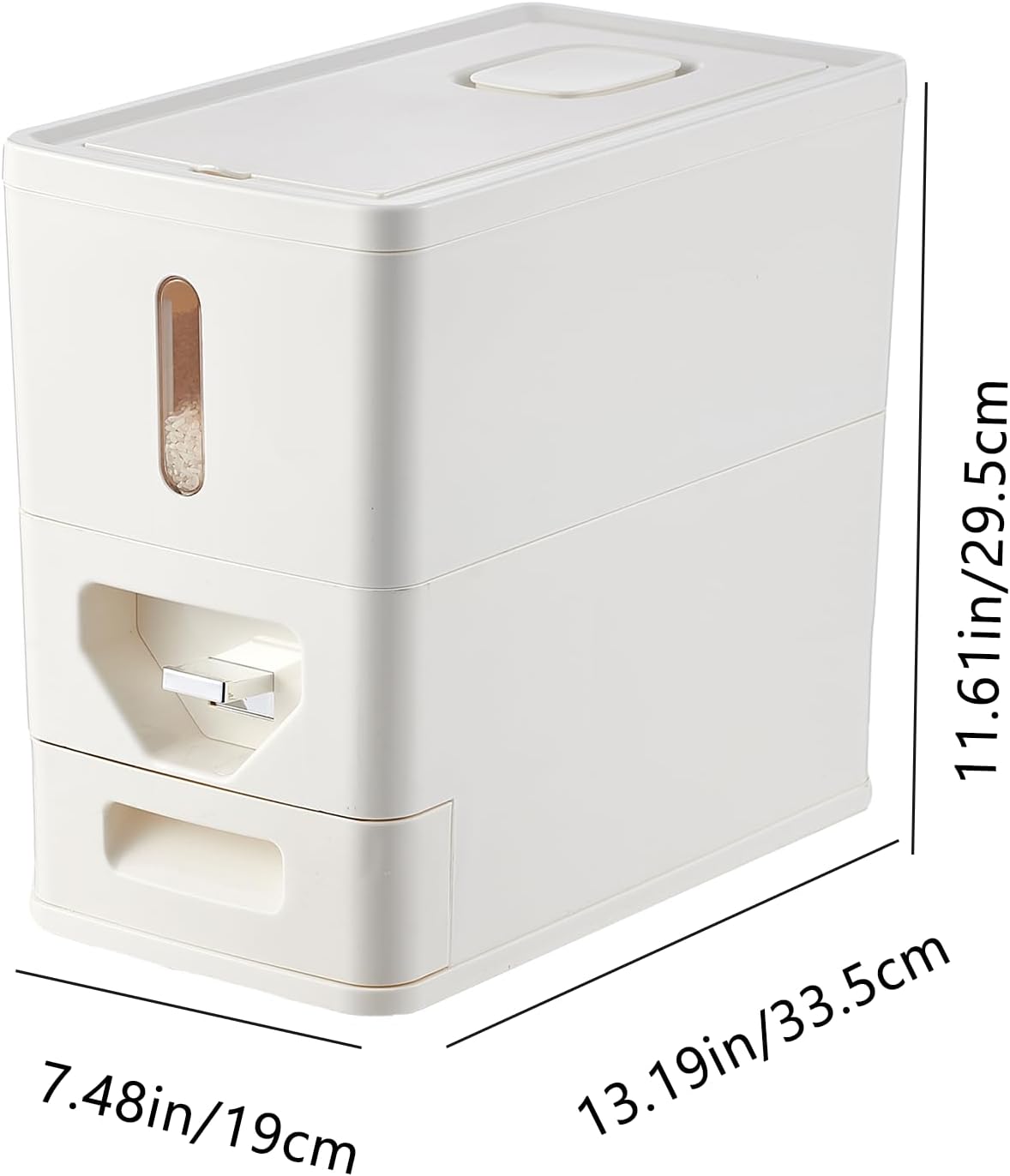 UFORU Rice Dispenser 22-25 Lbs (12kg), Rice Storage Container Sealed Moisture-Proof with Built-in Drawer, BPA-Free for Kitchen Pantry Household, Ideal for Rice, cereals, Beans, and Dry Food