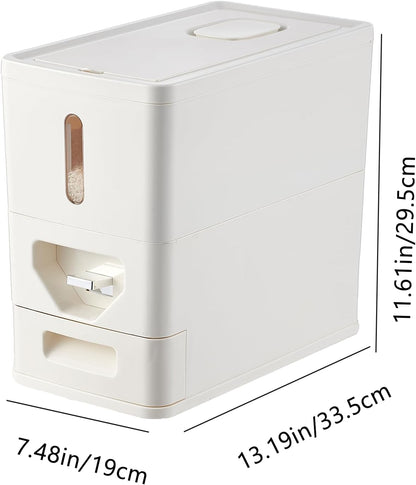 UFORU Rice Dispenser 22-25 Lbs (12kg), Rice Storage Container Sealed Moisture-Proof with Built-in Drawer, BPA-Free for Kitchen Pantry Household, Ideal for Rice, cereals, Beans, and Dry Food