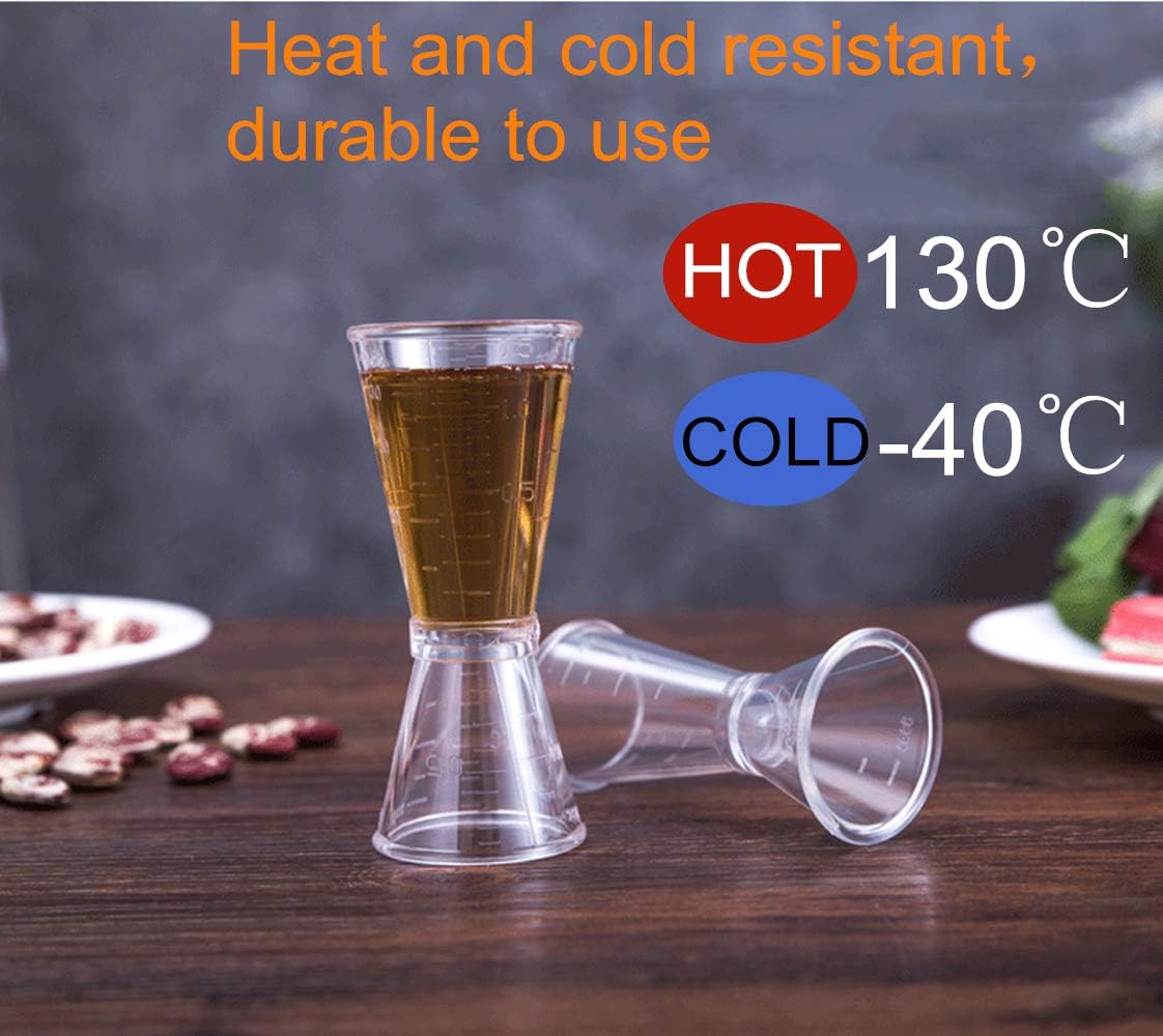 Double Clear Plastic and Stainless Steel Japanese Style Jigger Cocktail Measuring Shot Glasses Drink Spirit Measure Cup for Bar Party Kitchen Tool Set of 3
