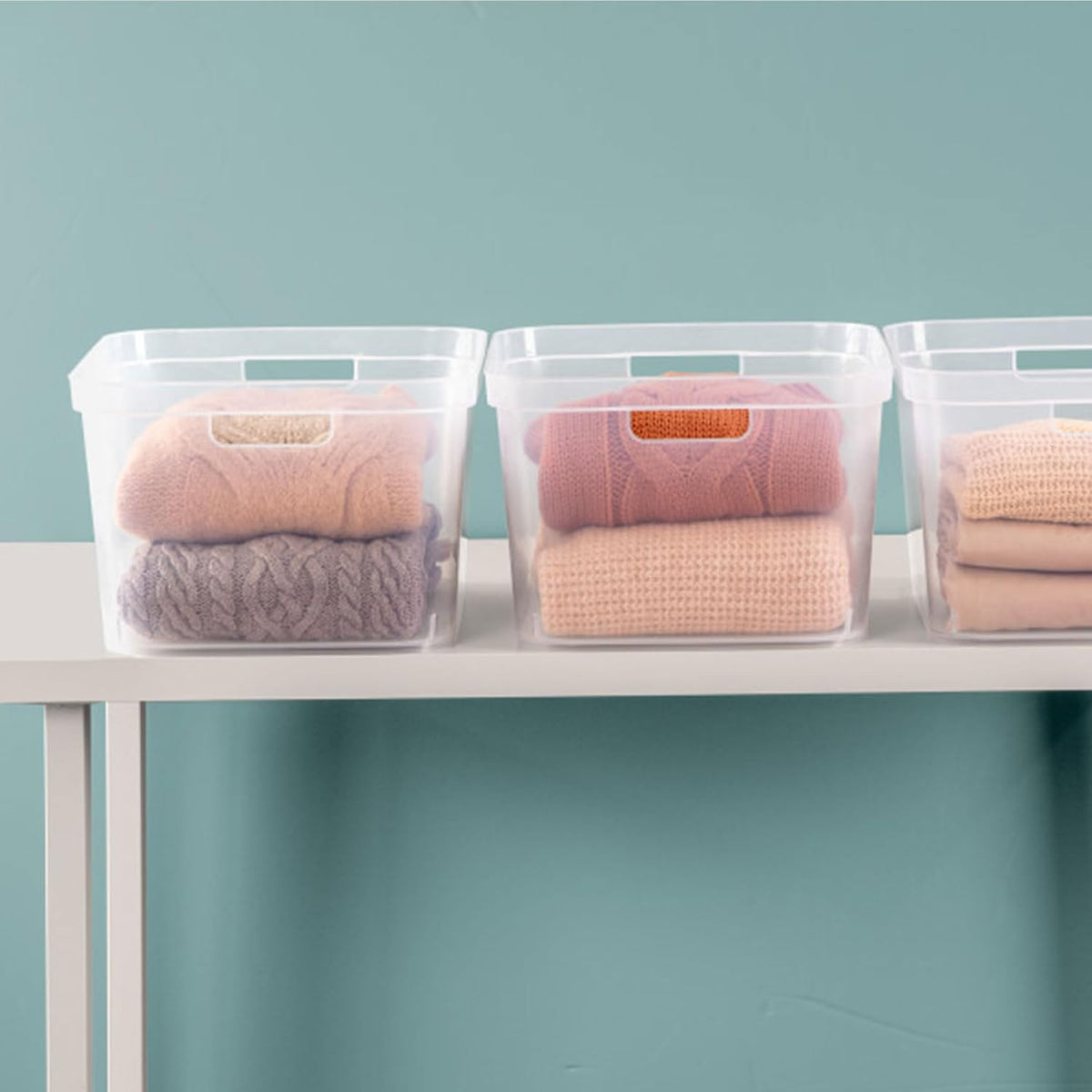 Sterilite 8.25x12.25x15 Inch Modern Polished Storage Bin w/Comfortable Carry Through Handles & Banded Rim for Household Organization, Clear (6 Pack)