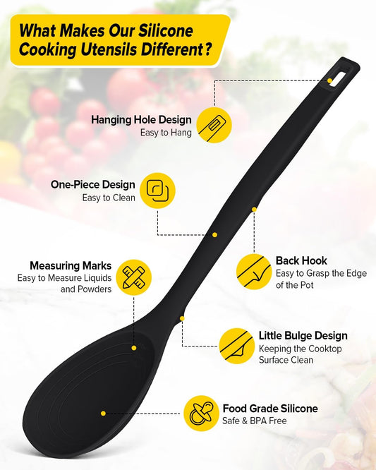 Silicone Cooking Utensils Set, 9 Pcs Heat Resistant Kitchen Utensils with Back Hooks, BPA Free Kitchen Tools with Spatulas, Spoons, Skimmer and Pasta Fork for Non Stick Cookware(KHAKI)