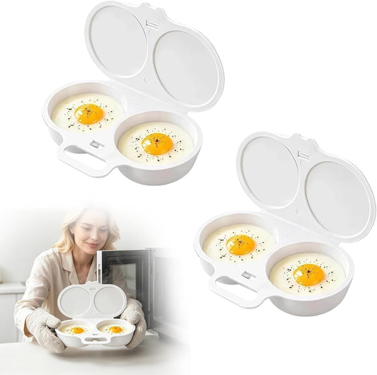 2026 New Dual Cavity Microwave Egg Poacher With Lid & Handle，White | Quick-Heat Microwave Egg Poacher For 2 Eggs,Quick Oil-Free Cooking