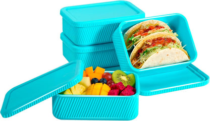 4 PCS 3.5 Cup Silicone Freezer Trays with Lid, Durable Silicone Soup Freezer Molds for Meal Prep and Food Storage, Reusable Freezer Containers for Soups Sauces Stews Curries (Lake Blue)