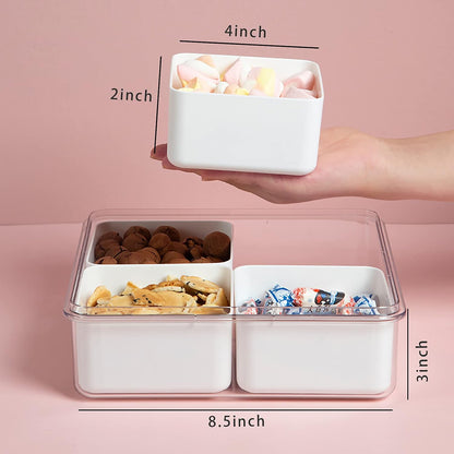 Divided Serving Tray with Lid for Veggie Charcuterie Container Portion Control Salad Keeper with 4 Removable Boxes Stackable Refrigerator Organizer Bins Food Storage Organizer Produce Saver