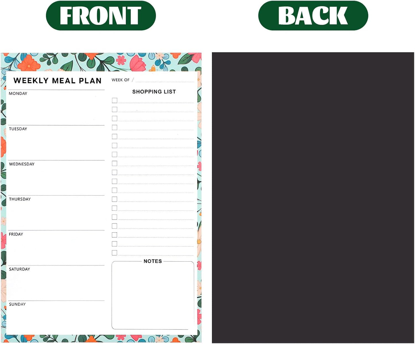 60 Sheet Meal Planner for Fridge, Magnetic Weekly Meal Planner & Grocery List with Tear-off Shopping List for Meal Prep, 7x10''-Flower Design