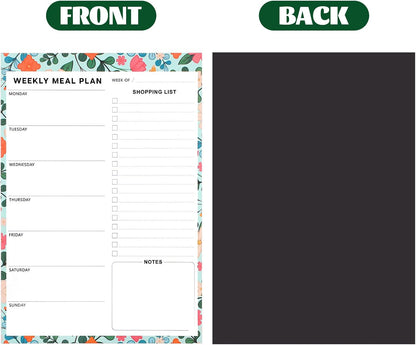 60 Sheet Meal Planner for Fridge, Magnetic Weekly Meal Planner & Grocery List with Tear-off Shopping List for Meal Prep, 7x10''-Flower Design