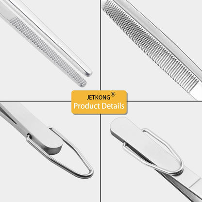 JETKONG 3 Pcs Extra Long Kitchen Tweezers 9 12 14 Inch Heavy Duty Stainless Steel Cooking Tweezers (Round Tips, Silver)