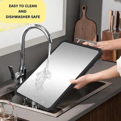 Titanium Cutting Boards for Kitchen, Scratch-Resistant Large Chopping Board with Juice Groove, Titanium and Wheat Straw PP, Includes Onion Holder & Crinkle Cutter