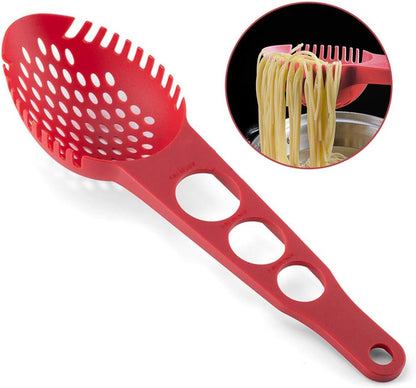 Spaghetti Spoon, 3 in 1 Colander Measuring Claw Tool for Kitchen (Red)
